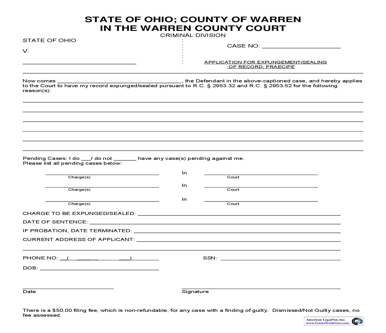 Application For Expungement | Pdf Fpdf Doc Docx | Ohio