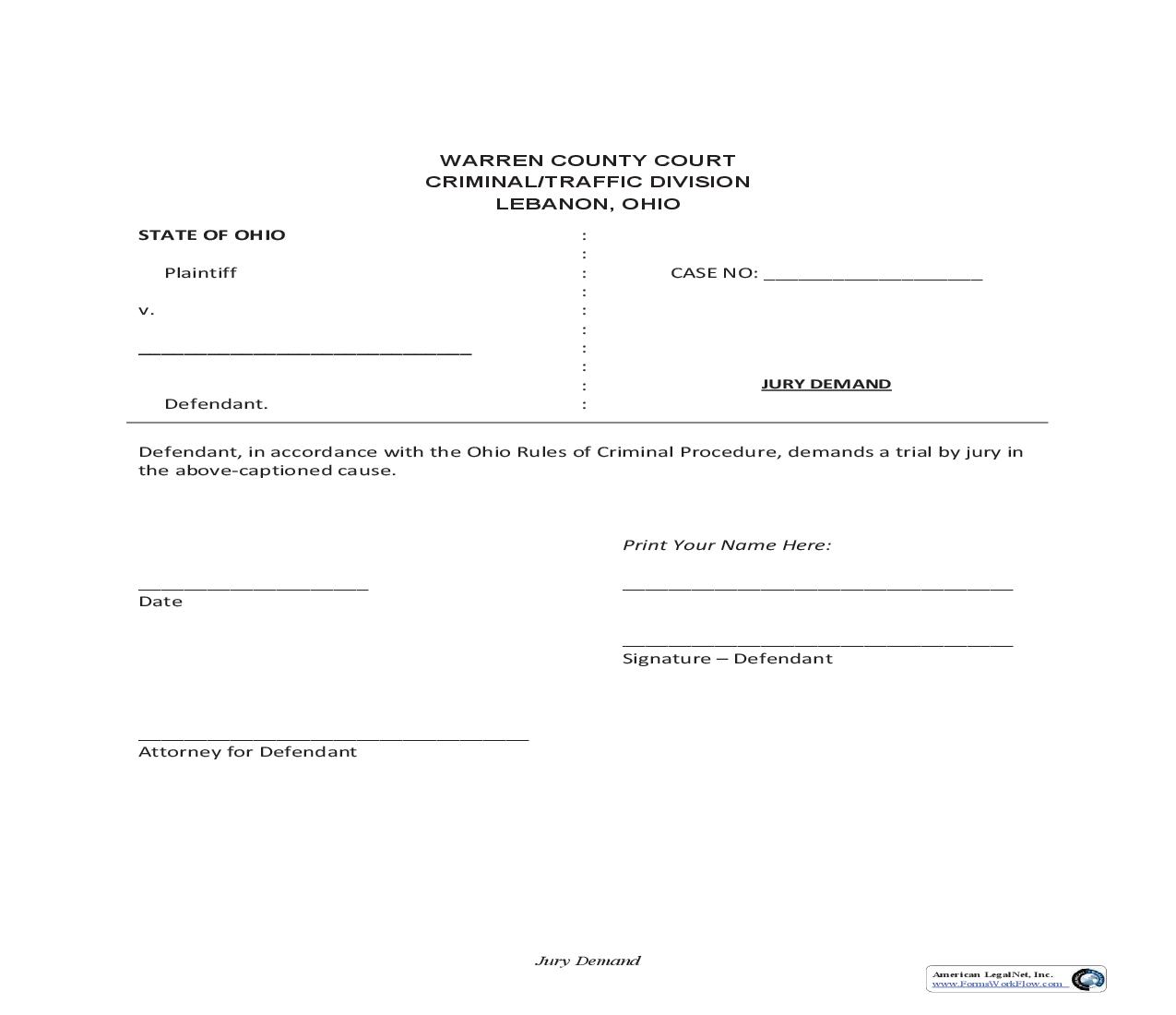 Jury Demand | Pdf Fpdf Doc Docx | Ohio