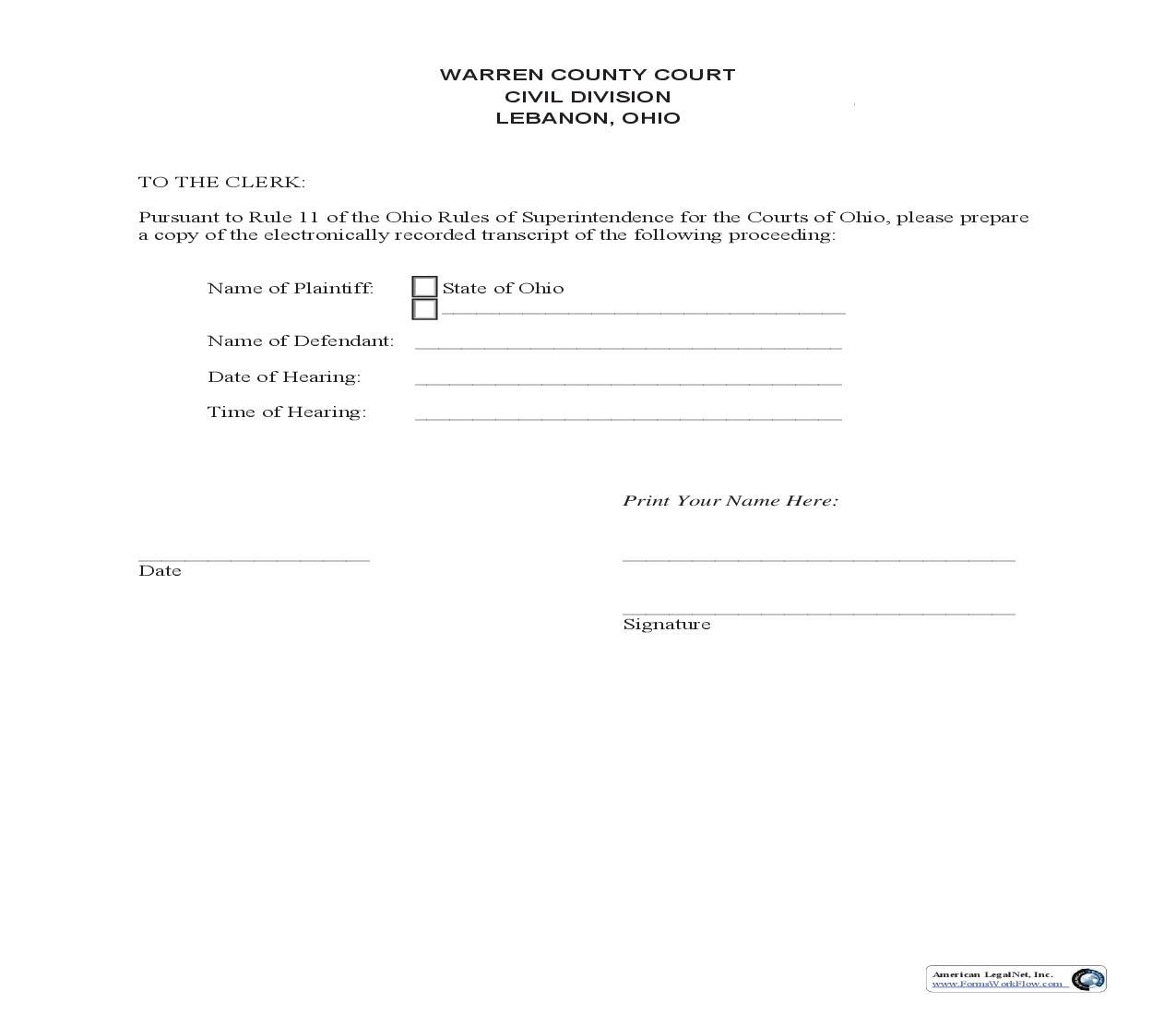 Request For Recorded Transcript | Pdf Fpdf Doc Docx | Ohio