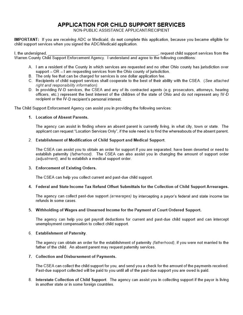 Application For Child Support Services {WCJC-11} | Pdf Fpdf Doc Docx | Ohio