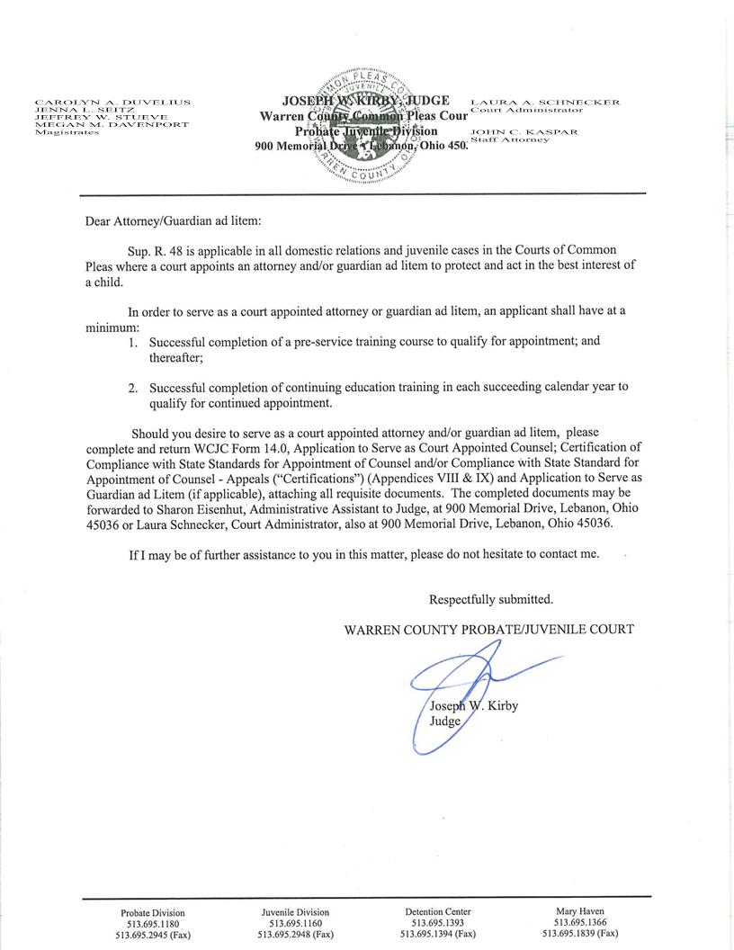 Application To Serve As Guardian Ad Litem {WCJC-14} | Pdf Fpdf Docx | Ohio