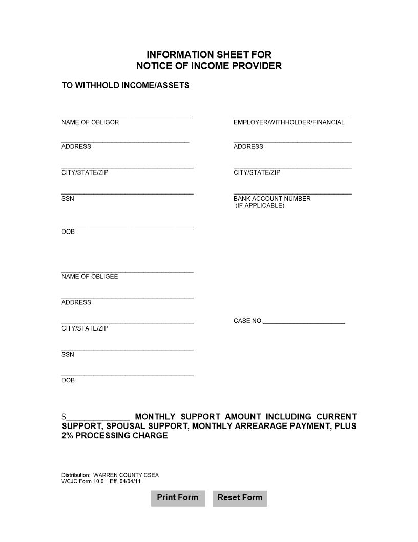 Information Sheet For Notice Of Income Provider {WCJC-10} | Pdf Fpdf Doc Docx | Ohio