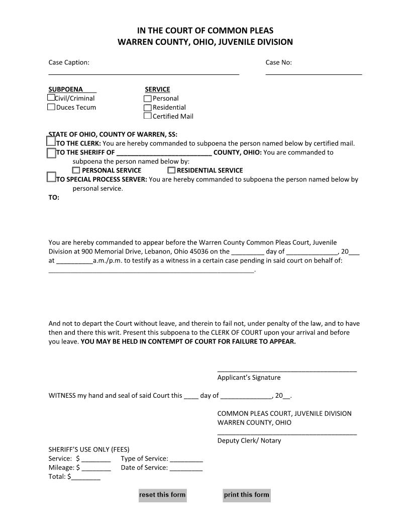 Subpoena {WCJC-1} | Pdf Fpdf Docx | Ohio