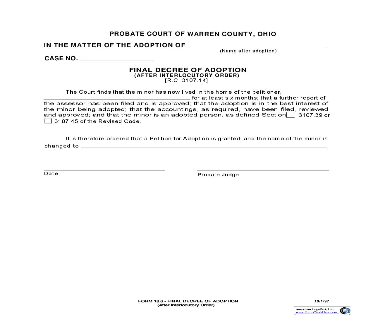 Final Decree Of Adoption (After Interlocutory Order) {18.6} | Pdf Fpdf Doc Docx | Ohio
