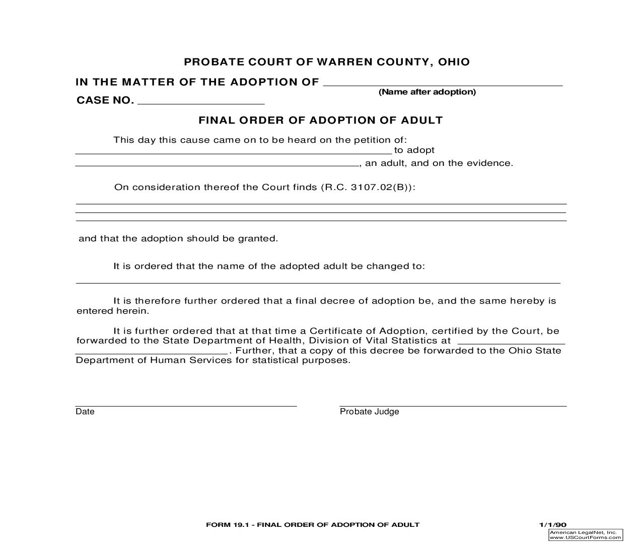 Final Order Of Adoption Of Adult {19.1} | Pdf Fpdf Doc Docx | Ohio