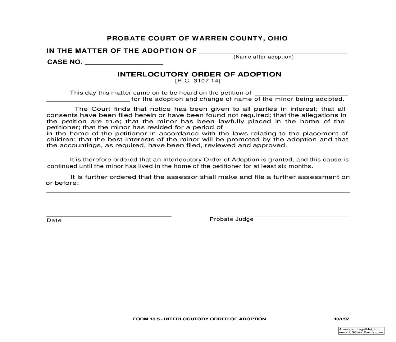 Interlocutory Order Of Adoption {18.5} | Pdf Fpdf Doc Docx | Ohio