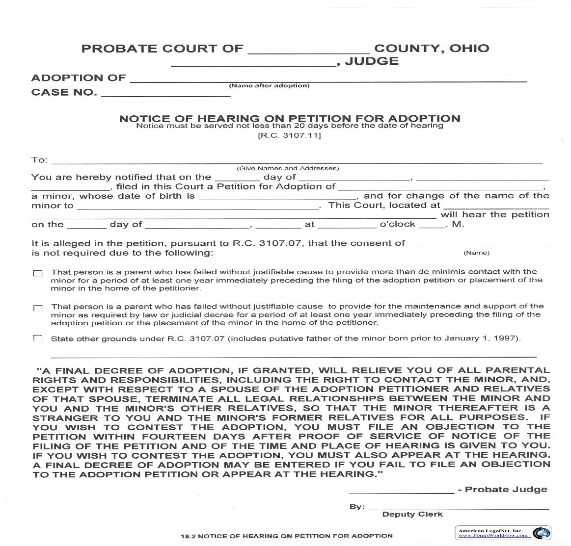 Notice Of Hearing On Petition For Adoption {18.2} | Pdf Fpdf Doc Docx | Ohio