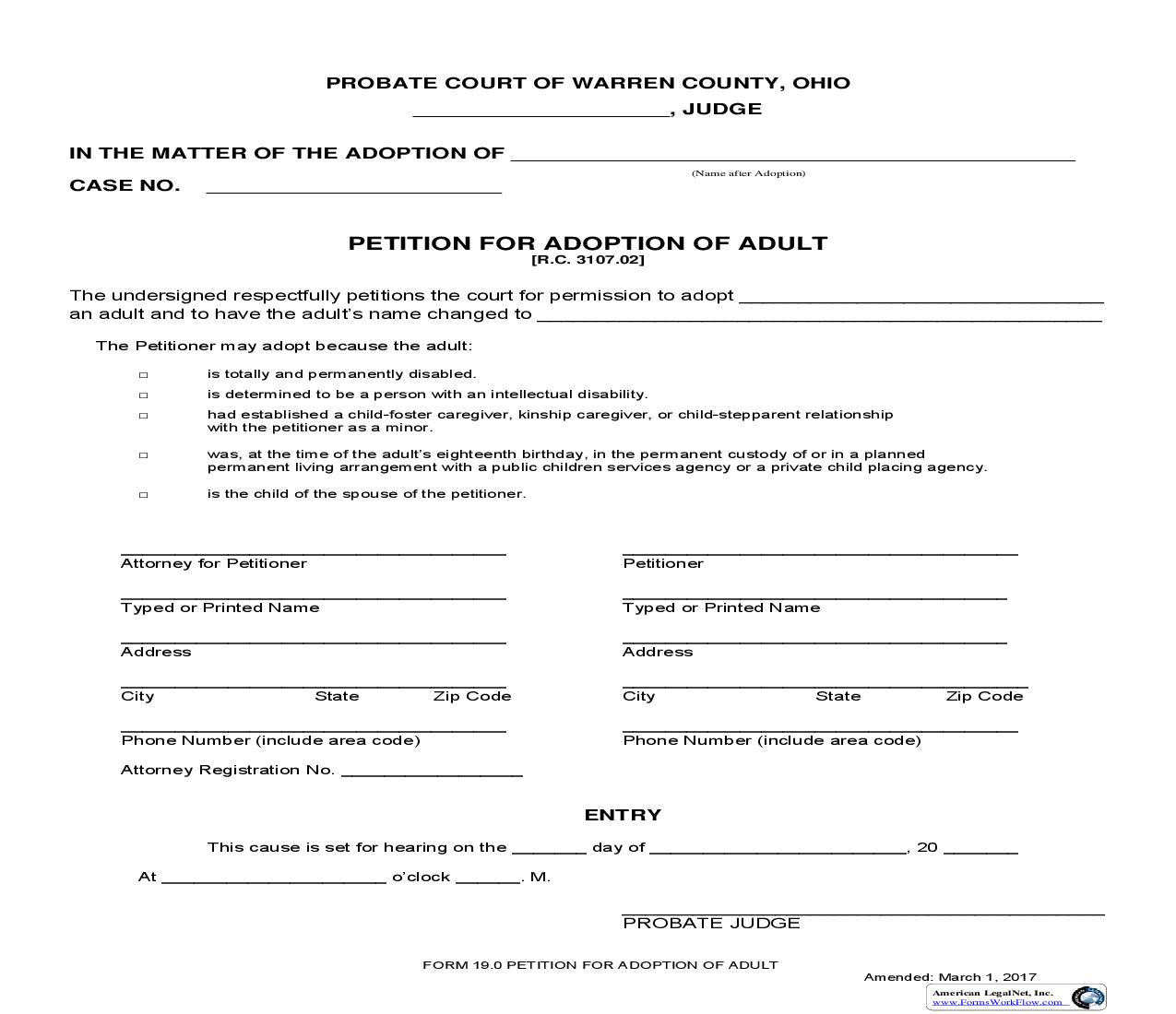 Petition For Adoption Of Adult {19.0} | Pdf Fpdf Doc Docx | Ohio