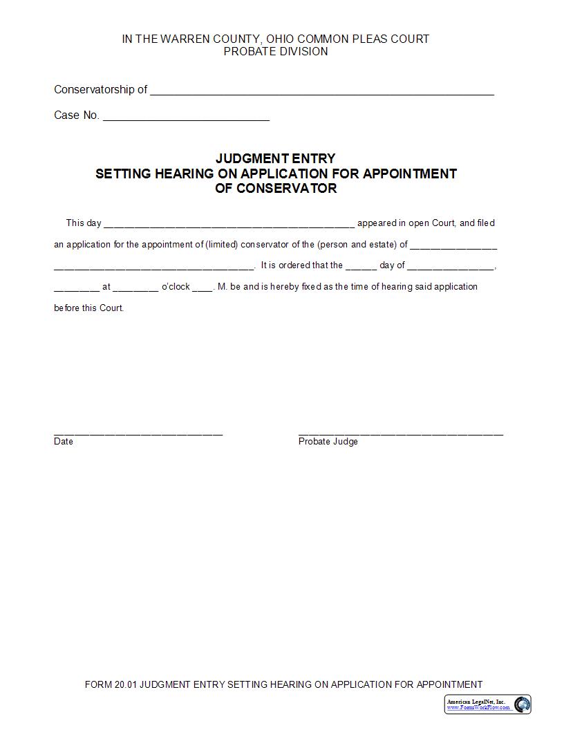 Judgment Entry Appointment Of Conservator {20.01} | Pdf Fpdf Docx | Ohio