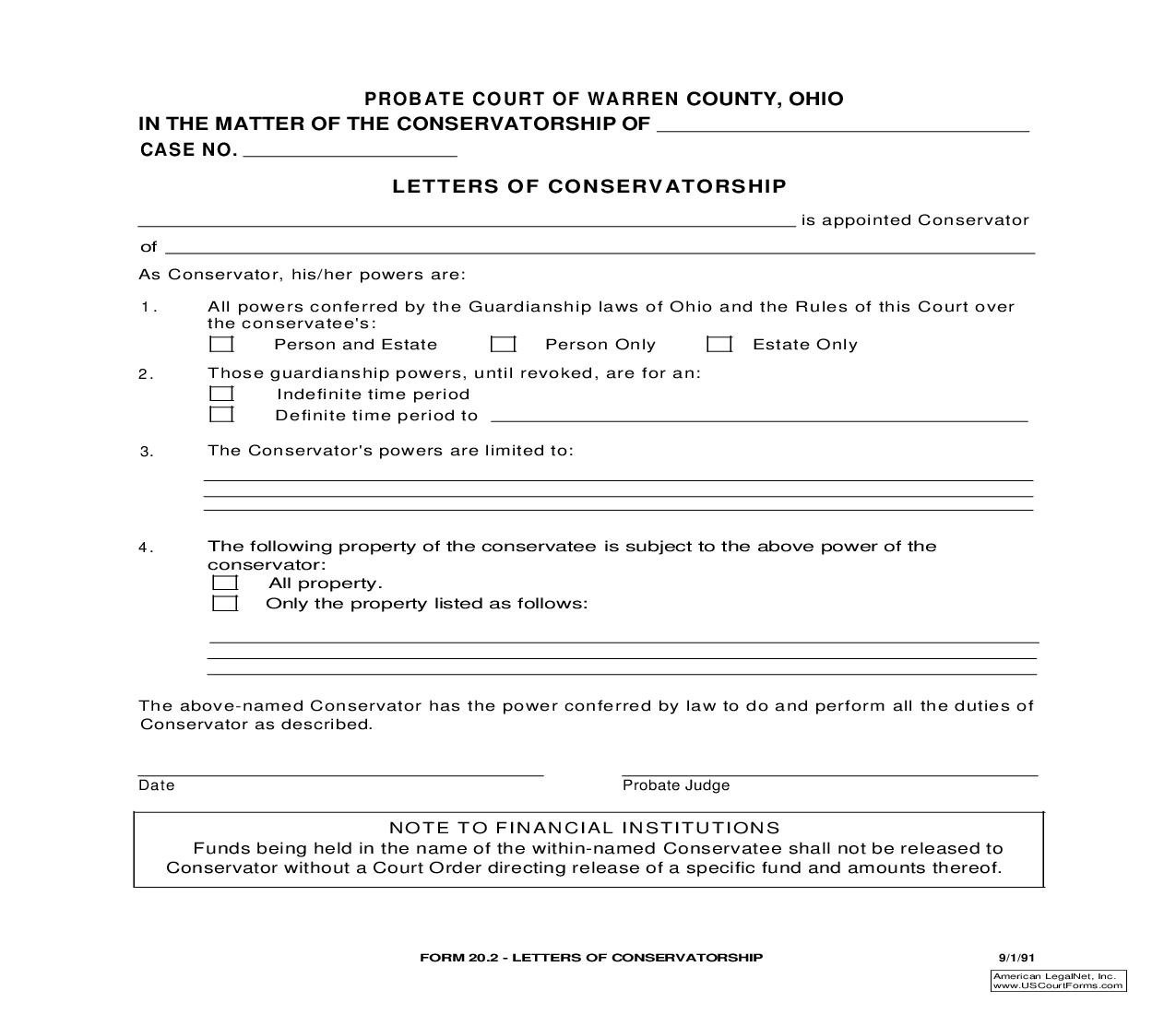 Letters Of Conservatorship {20.2} | Pdf Fpdf Doc Docx | Ohio
