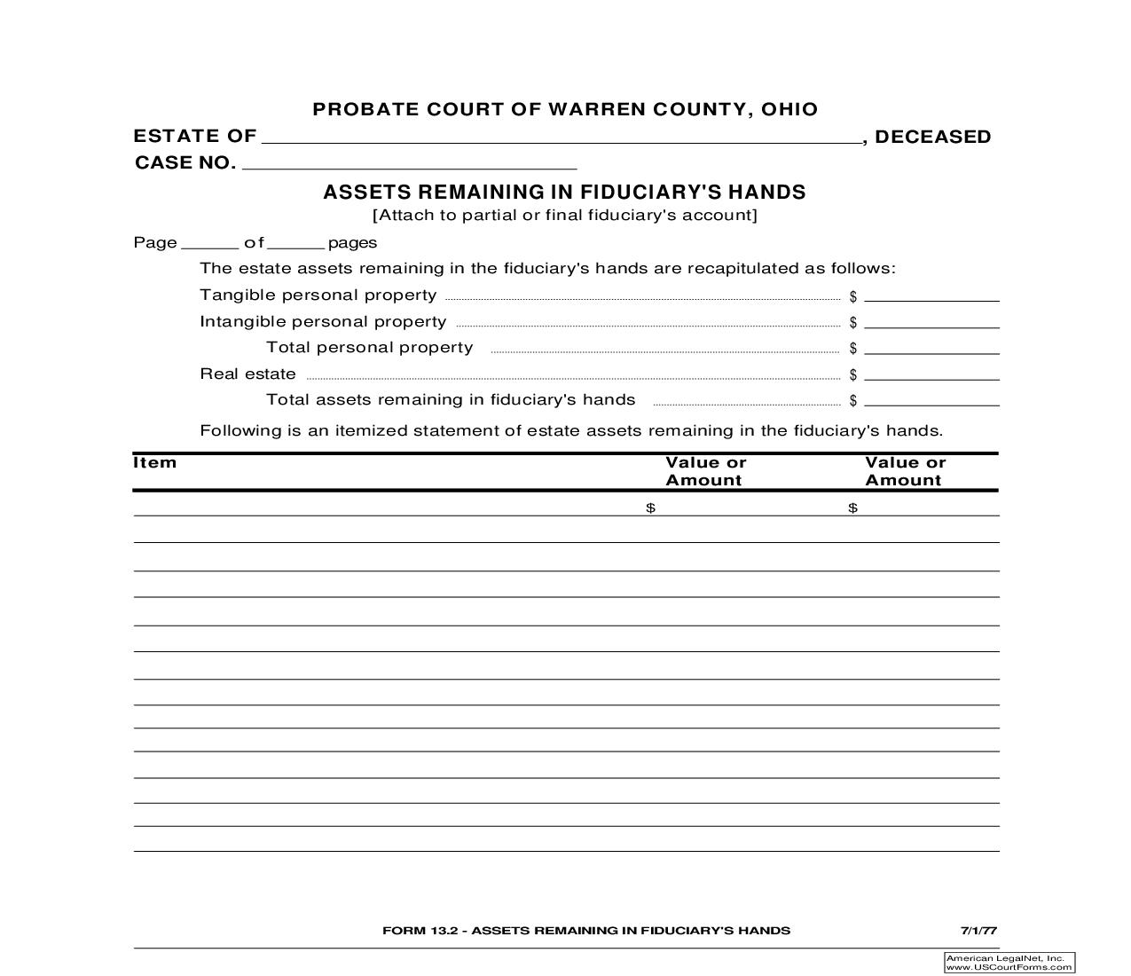 Assets Remaining In Fiduciarys Hands {13.2} | Pdf Fpdf Doc Docx | Ohio