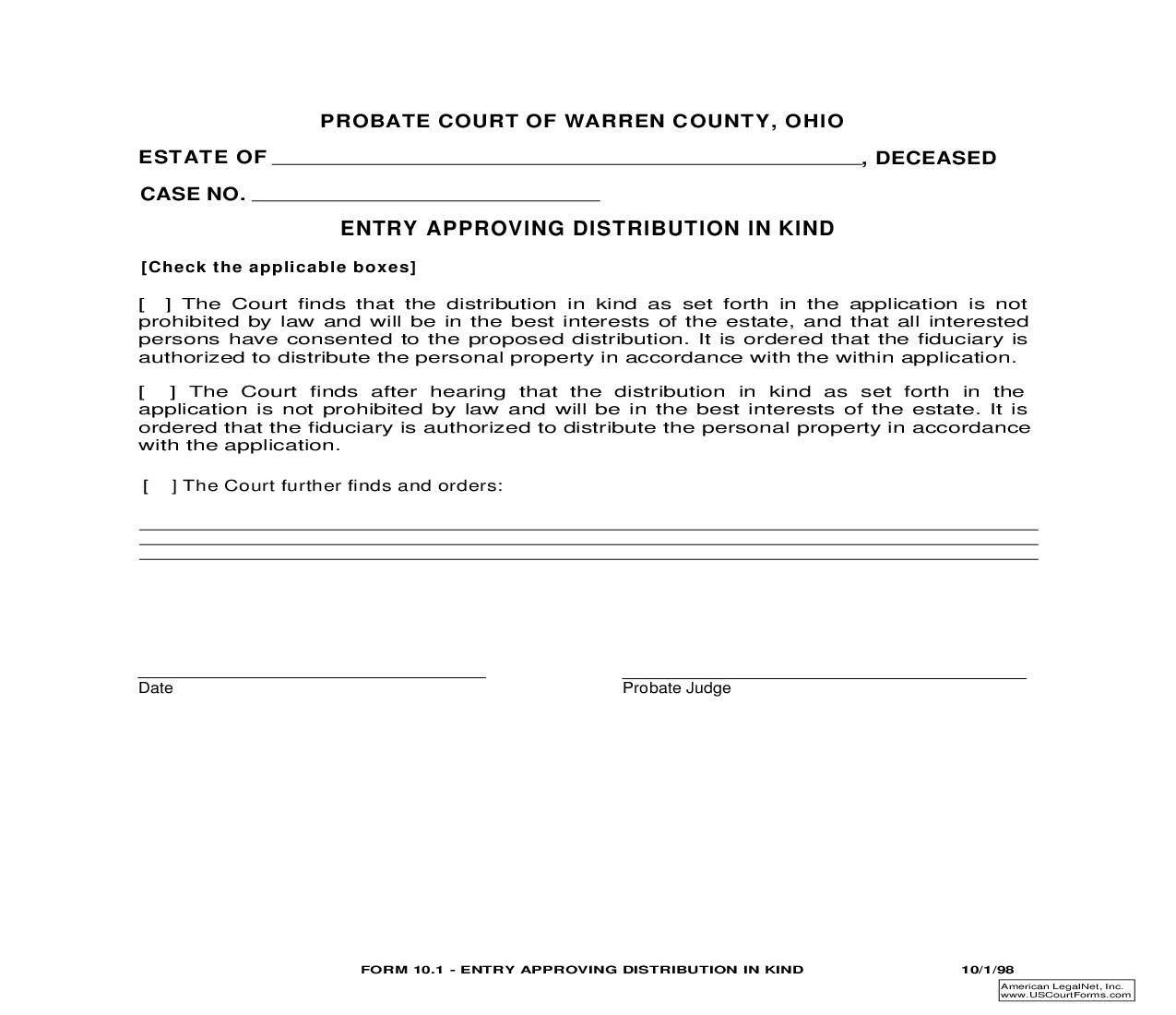 Entry Approving Distribution In Kind {10.1} | Pdf Fpdf Doc Docx | Ohio