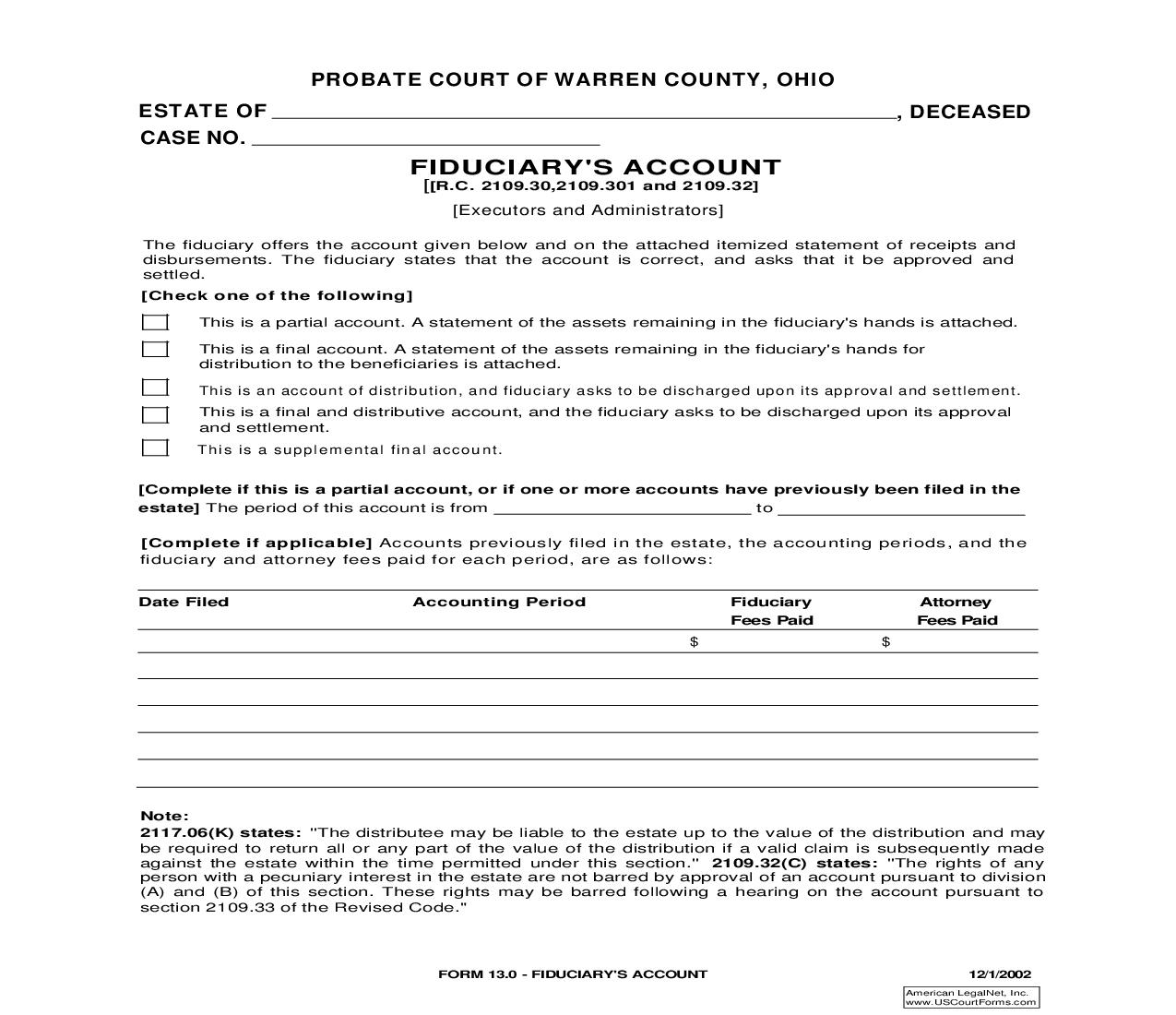 Fiduciarys Account {13.0} | Pdf Fpdf Doc Docx | Ohio