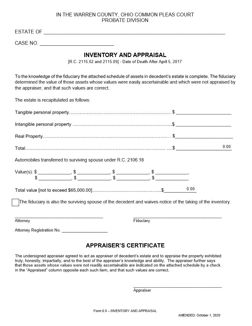 Inventory And Appraisal {6.0} | Pdf Fpdf Doc Docx | Ohio