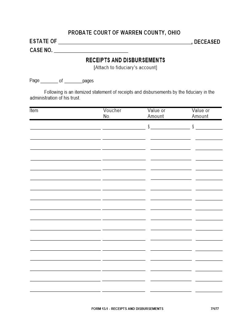 Receipts And Disbursement {13.1} | Pdf Fpdf Doc Docx | Ohio