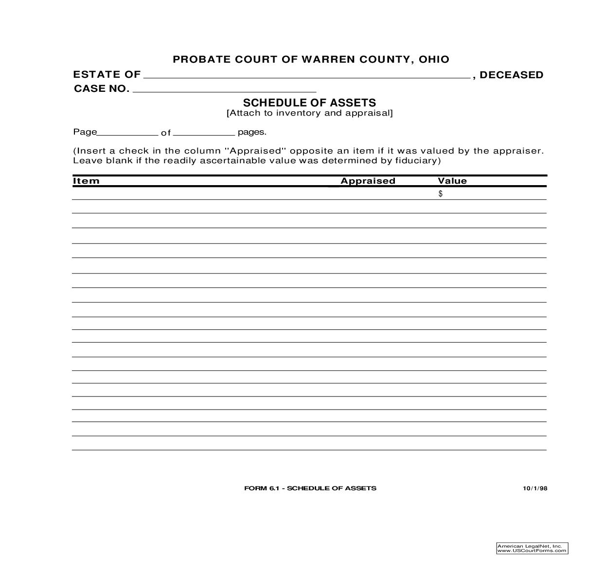 Schedule Of Assets {6.1} | Pdf Fpdf Doc Docx | Ohio