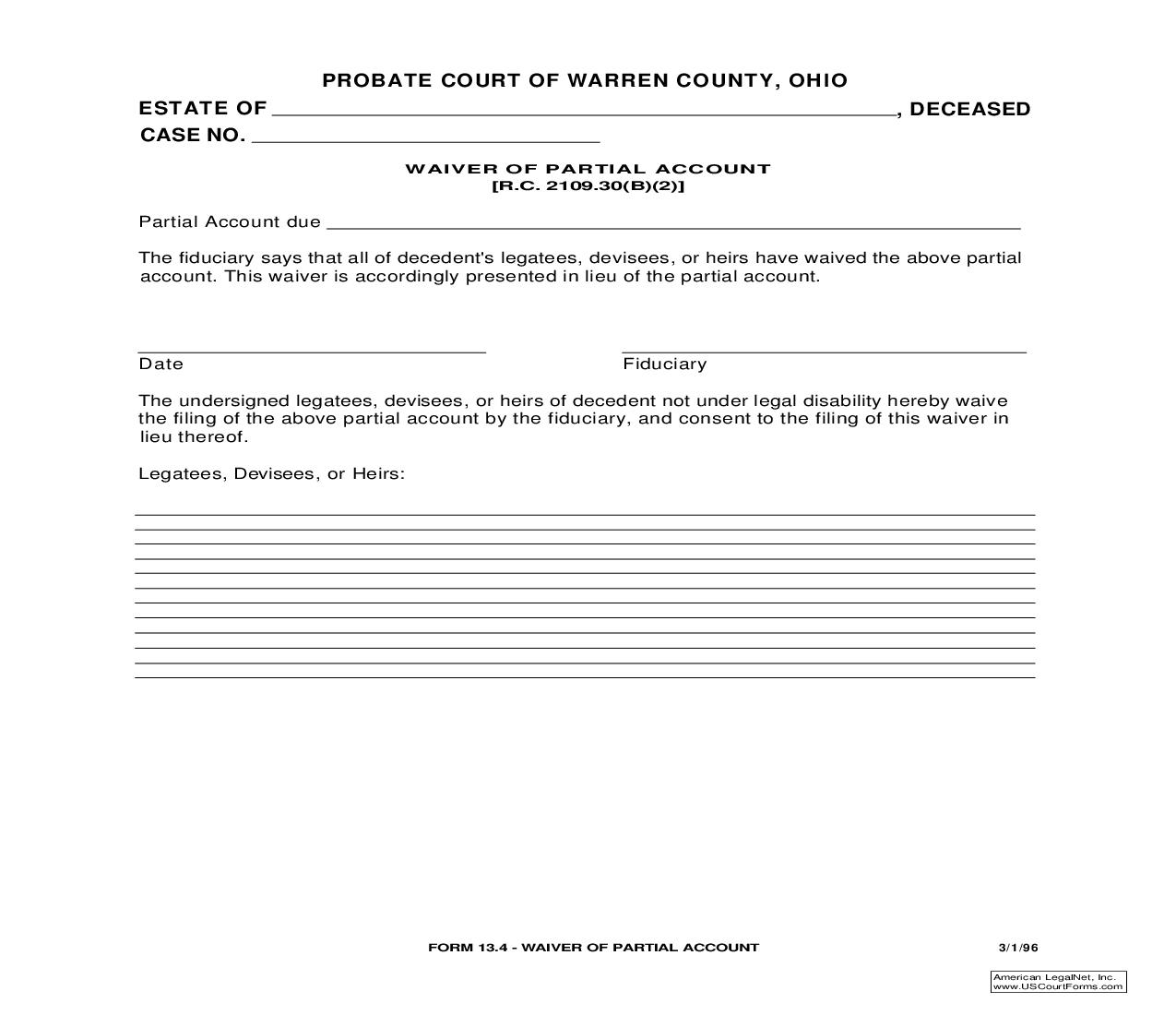 Waiver Of Partial Account {13.4} | Pdf Fpdf Doc Docx | Ohio