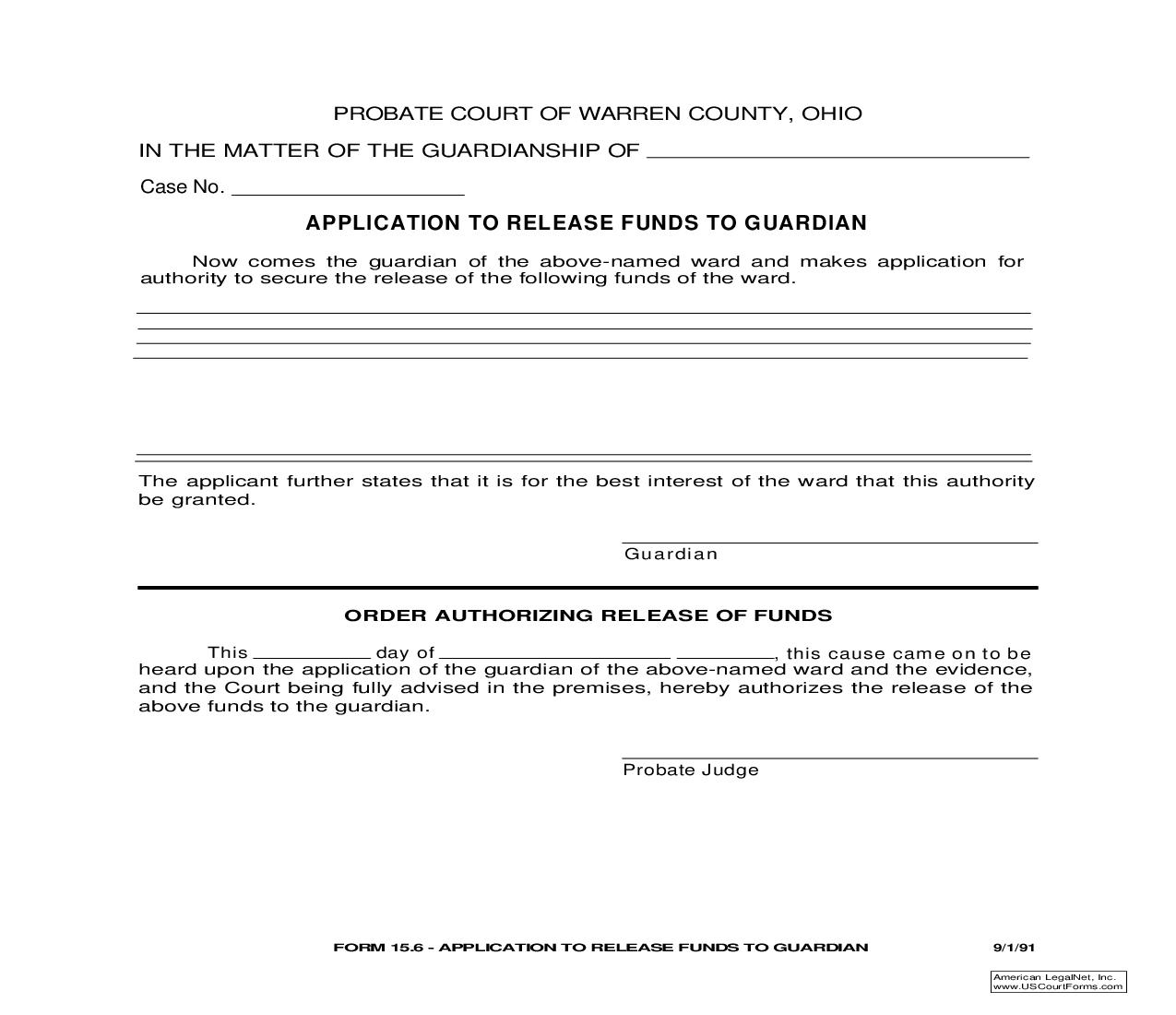 Application To Release Funds To Guardian {15.6} | Pdf Fpdf Doc Docx | Ohio