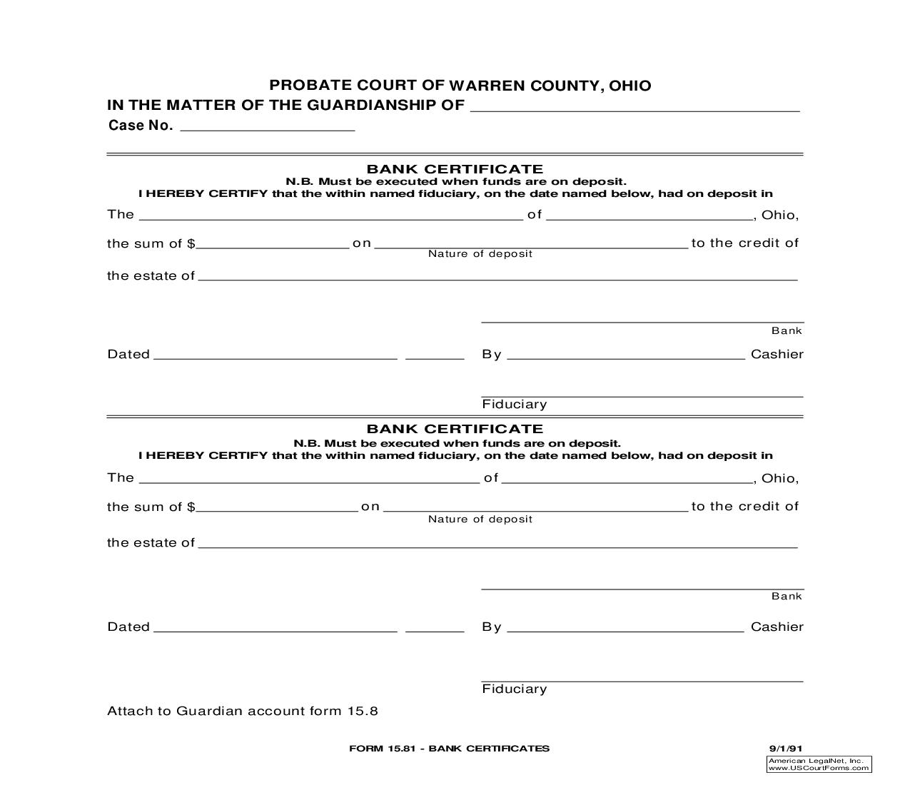 Bank Certificates {15.81} | Pdf Fpdf Doc Docx | Ohio