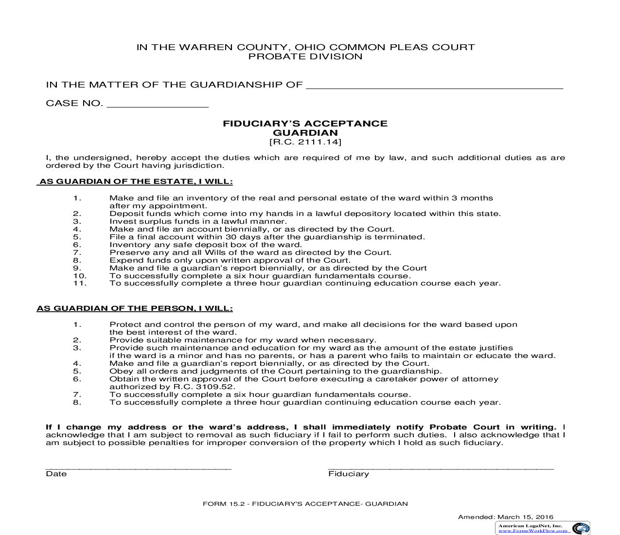 Fiduciarys Acceptance-Guardian {15.2} | Pdf Fpdf Doc Docx | Ohio