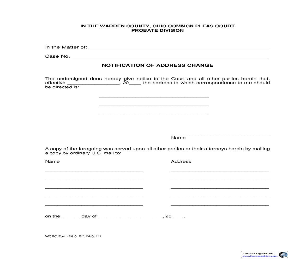 Notification Of Address Change {28.0} | Pdf Fpdf Doc Docx | Ohio