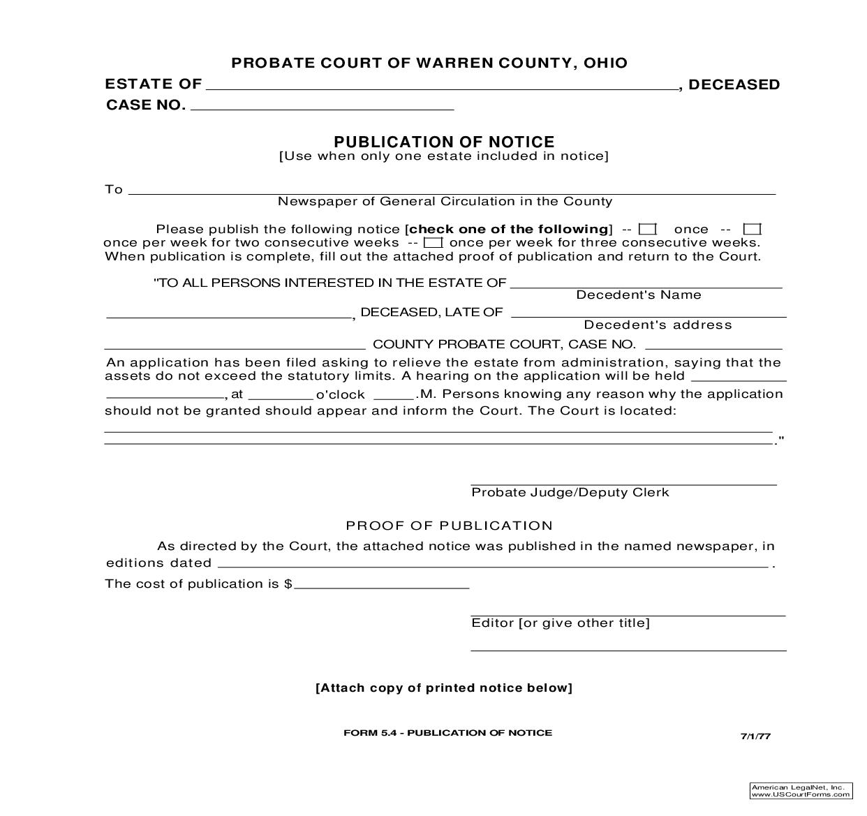 Publication Of Notice {5.4} | Pdf Fpdf Doc Docx | Ohio