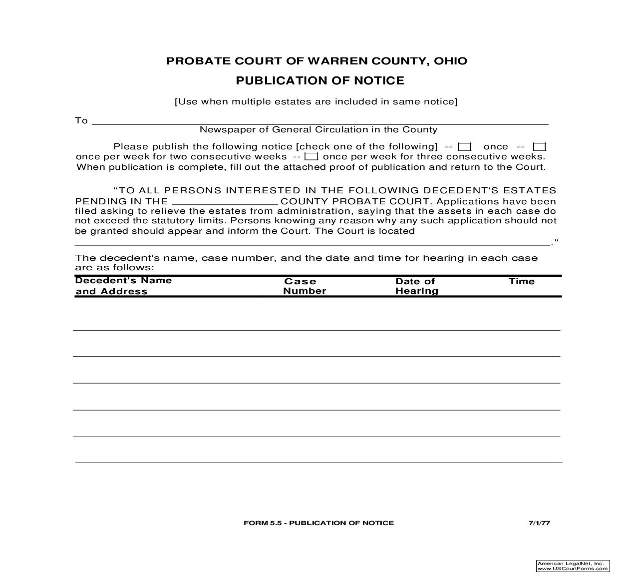 Publication Of Notice {5.5} | Pdf Fpdf Doc Docx | Ohio