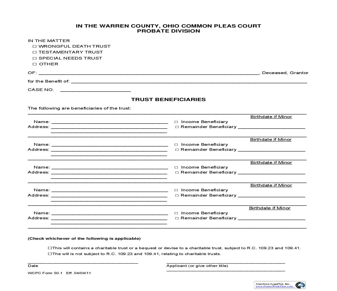 Trust Beneficiaries {50.1} | Pdf Fpdf Doc Docx | Ohio