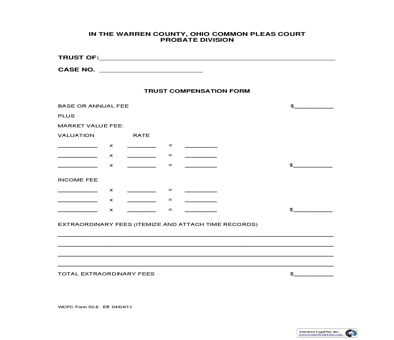 Trust Compensation Form {50.8} | Pdf Fpdf Doc Docx | Ohio