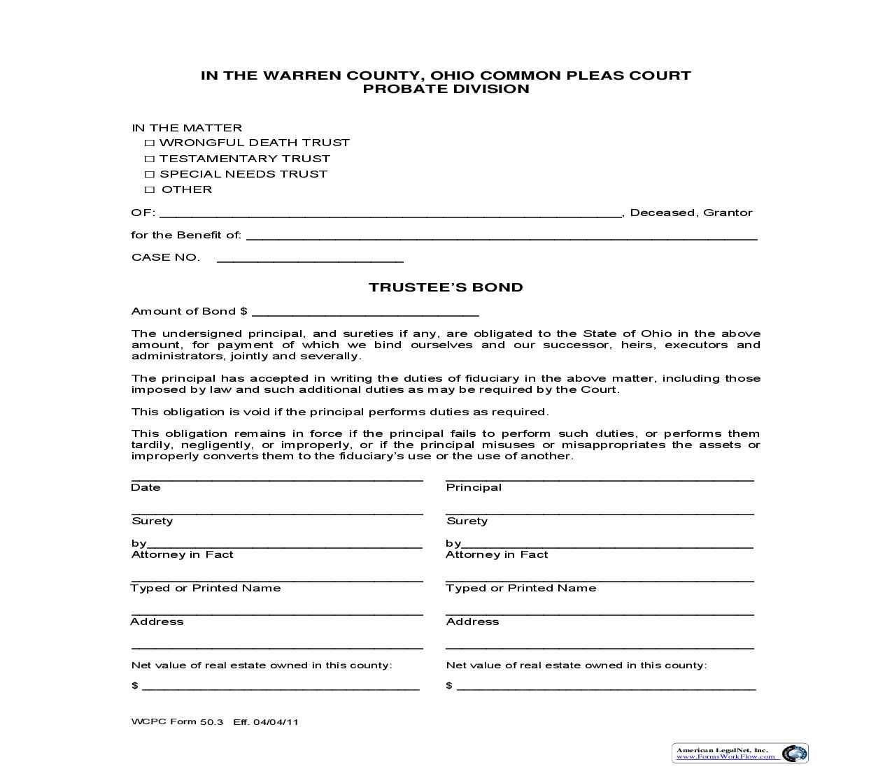 Trustees Bond {50.3} | Pdf Fpdf Doc Docx | Ohio