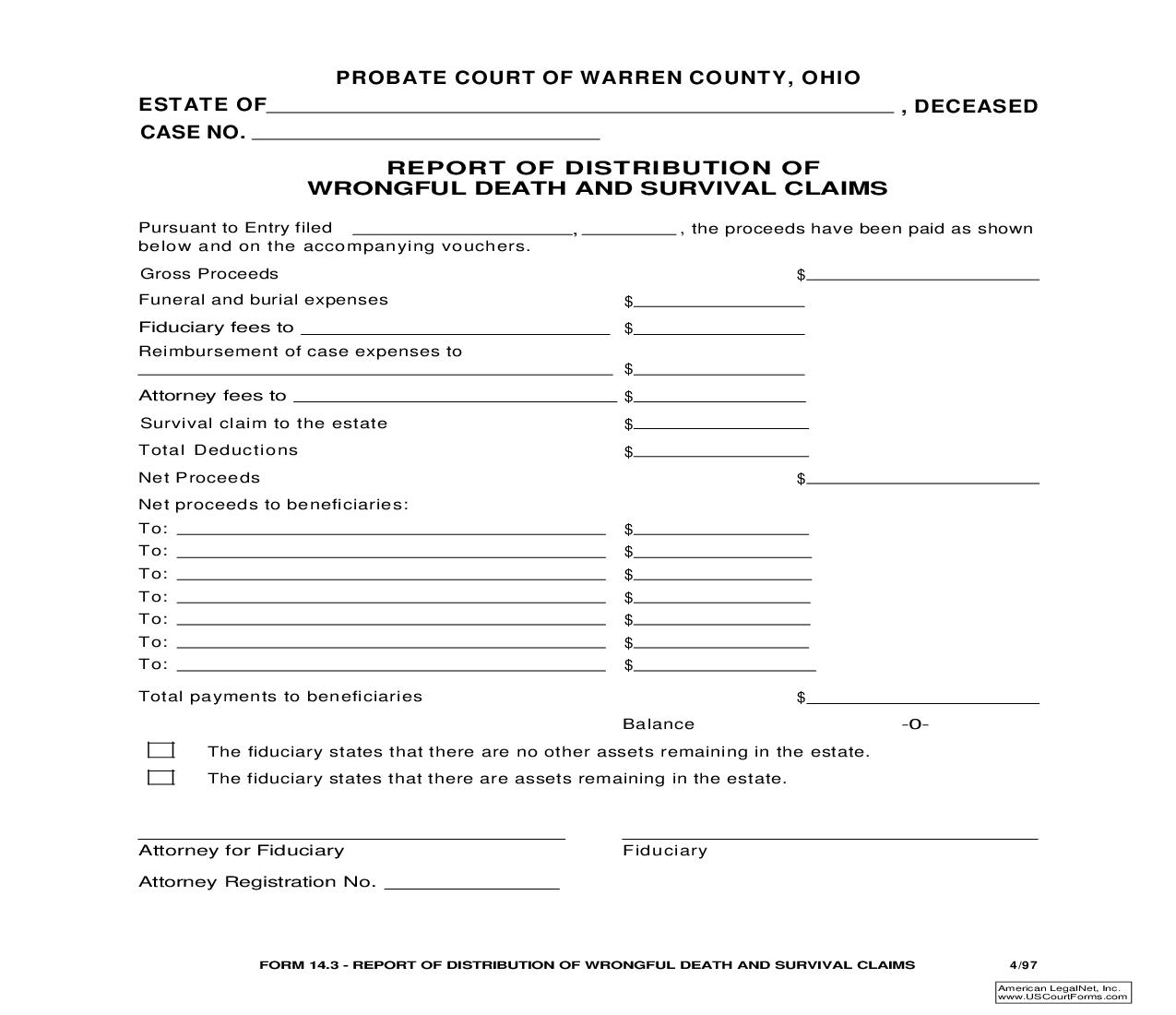 Report Of Distribution Of Wrongful Death {14.3} | Pdf Fpdf Doc Docx | Ohio