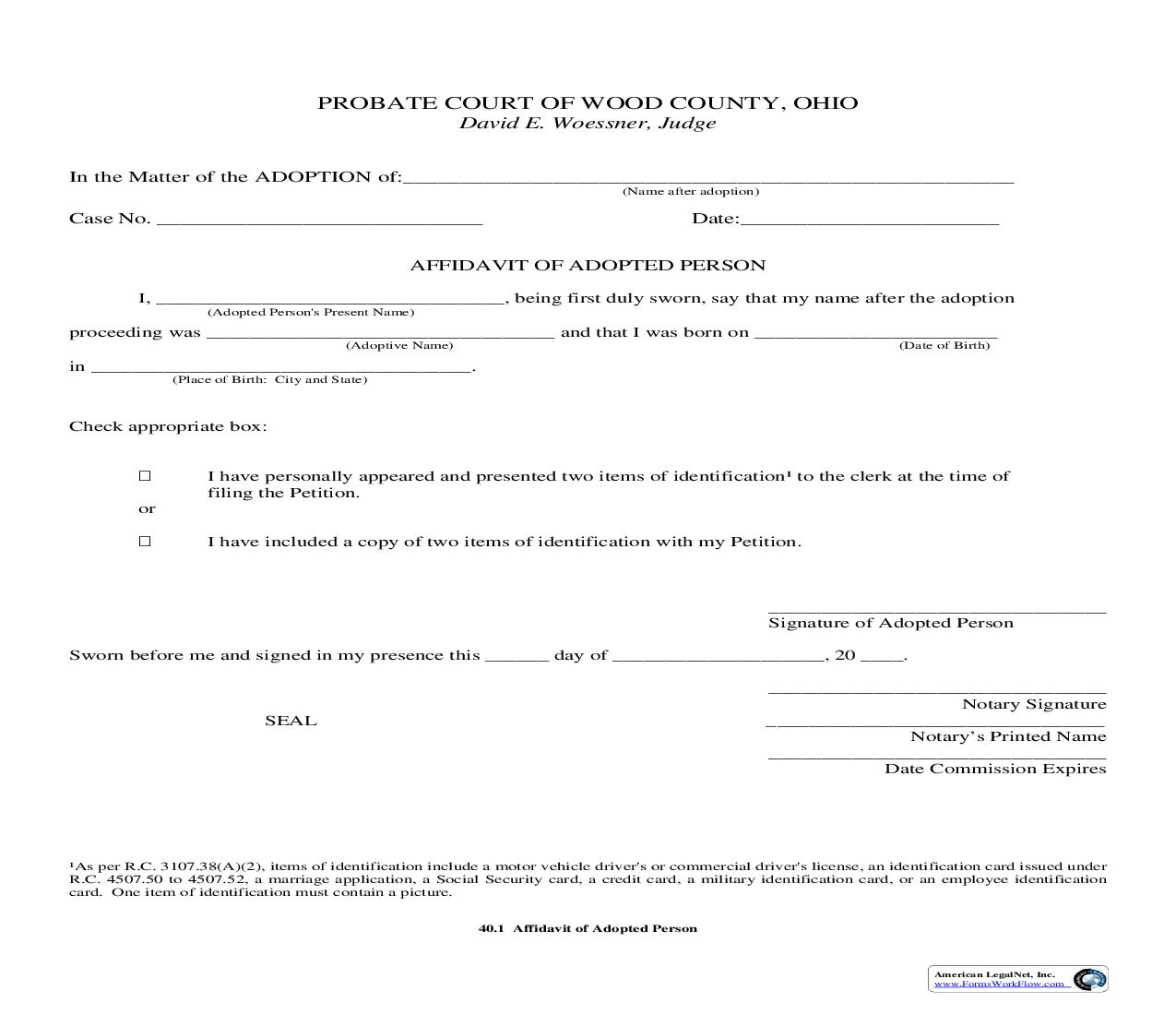 Affidavit Of Adopted Person {40.1} | Pdf Fpdf Doc Docx | Ohio