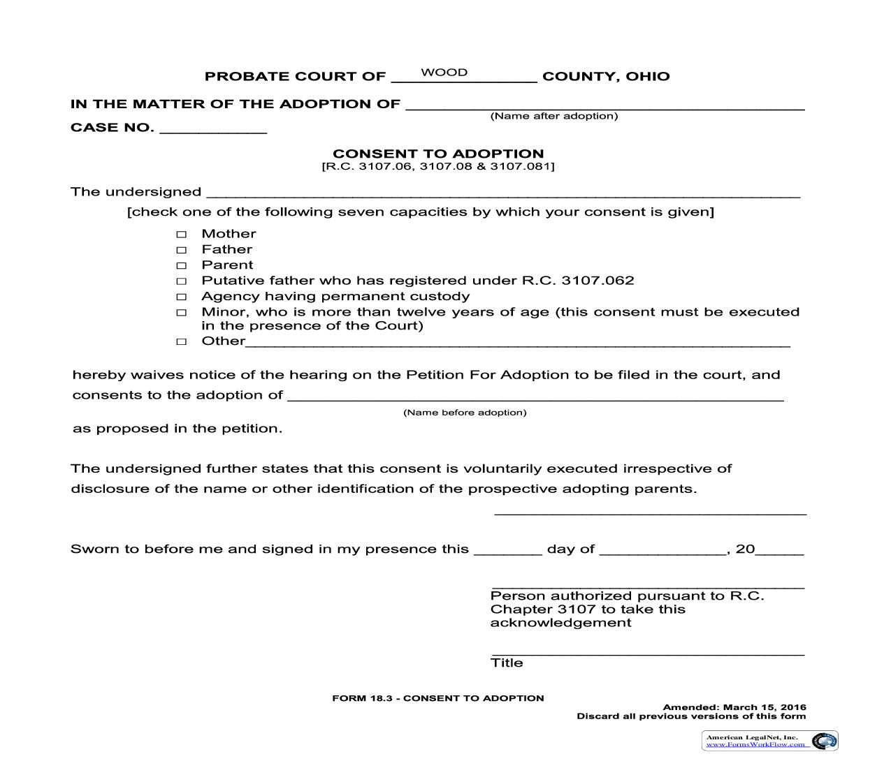 Consent To Adoption {18.3} | Pdf Fpdf Doc Docx | Ohio