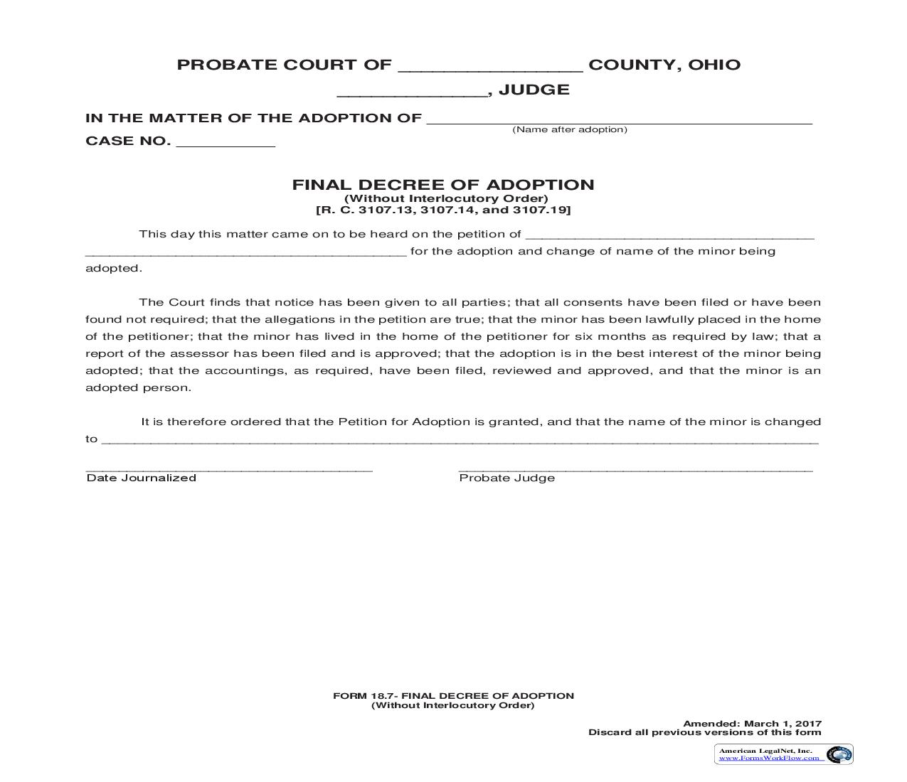 Final Decree Of Adoption {18.7} | Pdf Fpdf Doc Docx | Ohio