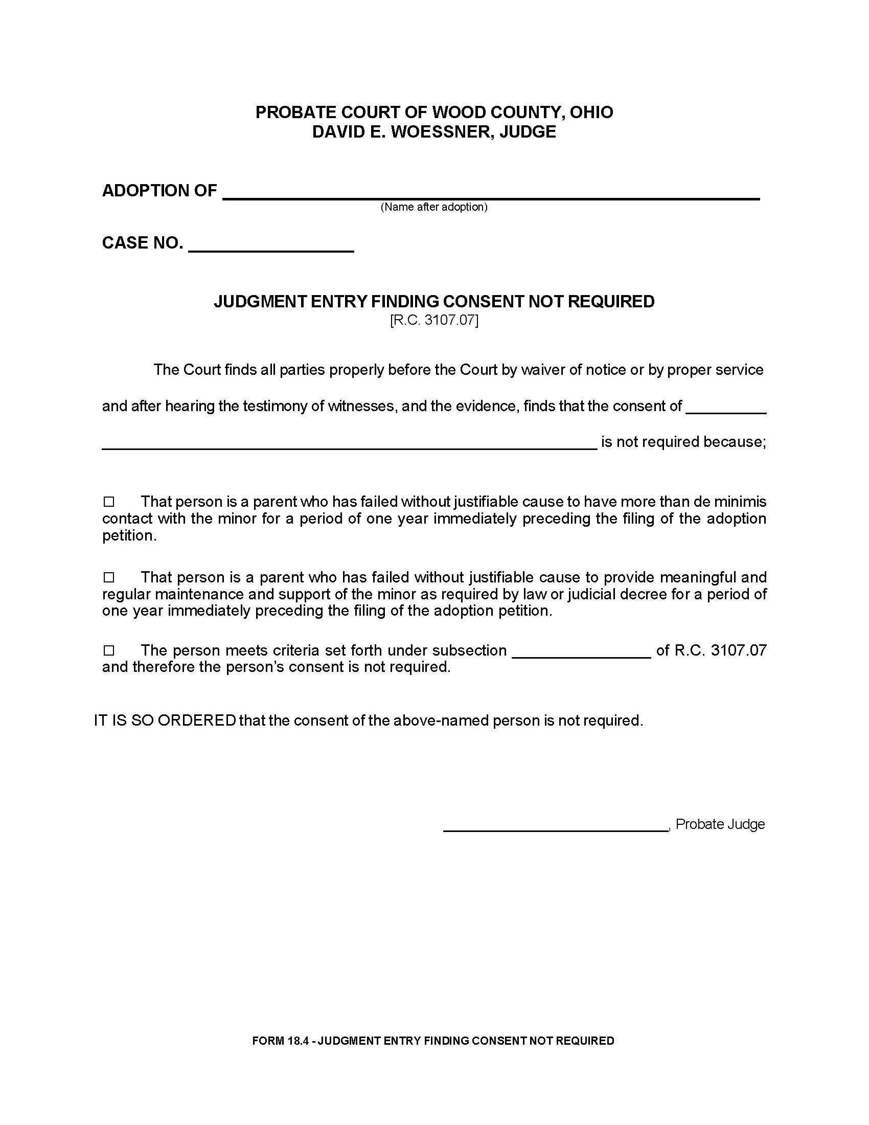 Judgment Entry Finding Consent Not Required {18.4} | Pdf Fpdf Doc Docx | Ohio