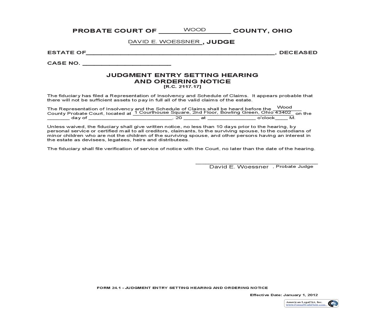 Judgment Entry Setting Hearing And Ordering Notice {24.1} | Pdf Fpdf Doc Docx | Ohio