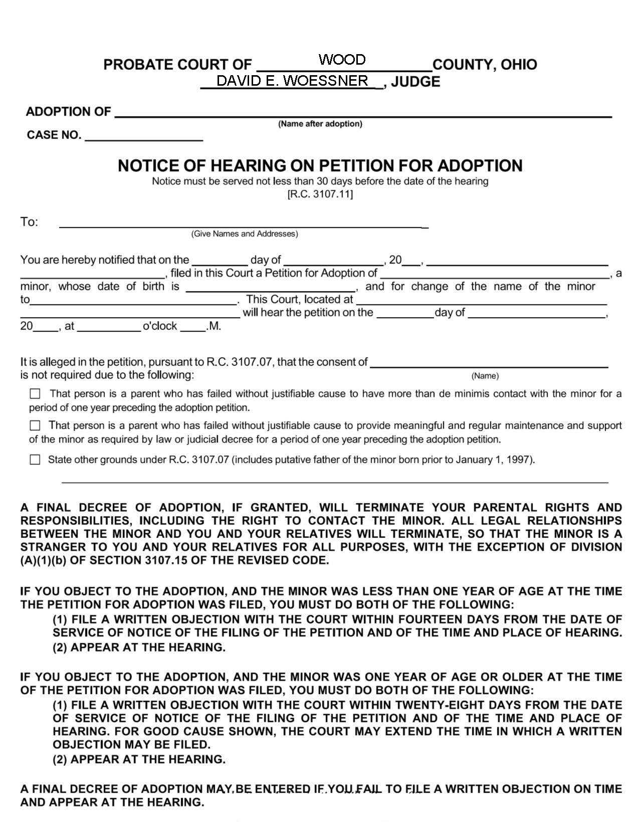 Notice Of Hearing On Petition For Adoption {18.2} | Pdf Fpdf Doc Docx | Ohio