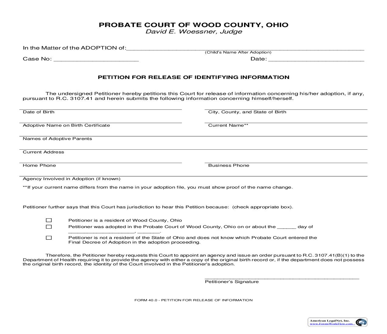 Petition For Release Of Information {40.0} | Pdf Fpdf Doc Docx | Ohio