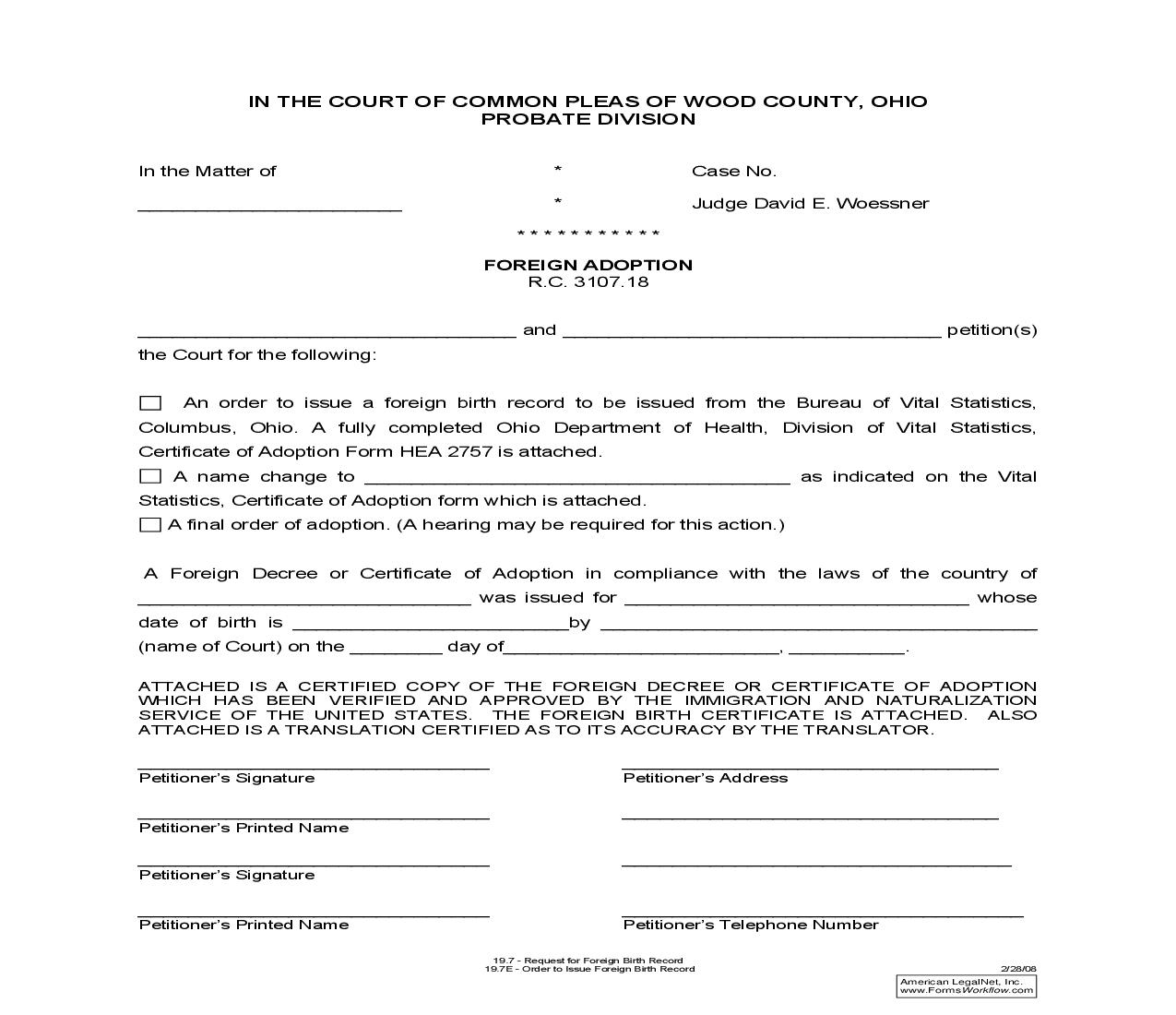 Request For Foreign Birth Record {19.7} | Pdf Fpdf Doc Docx | Ohio