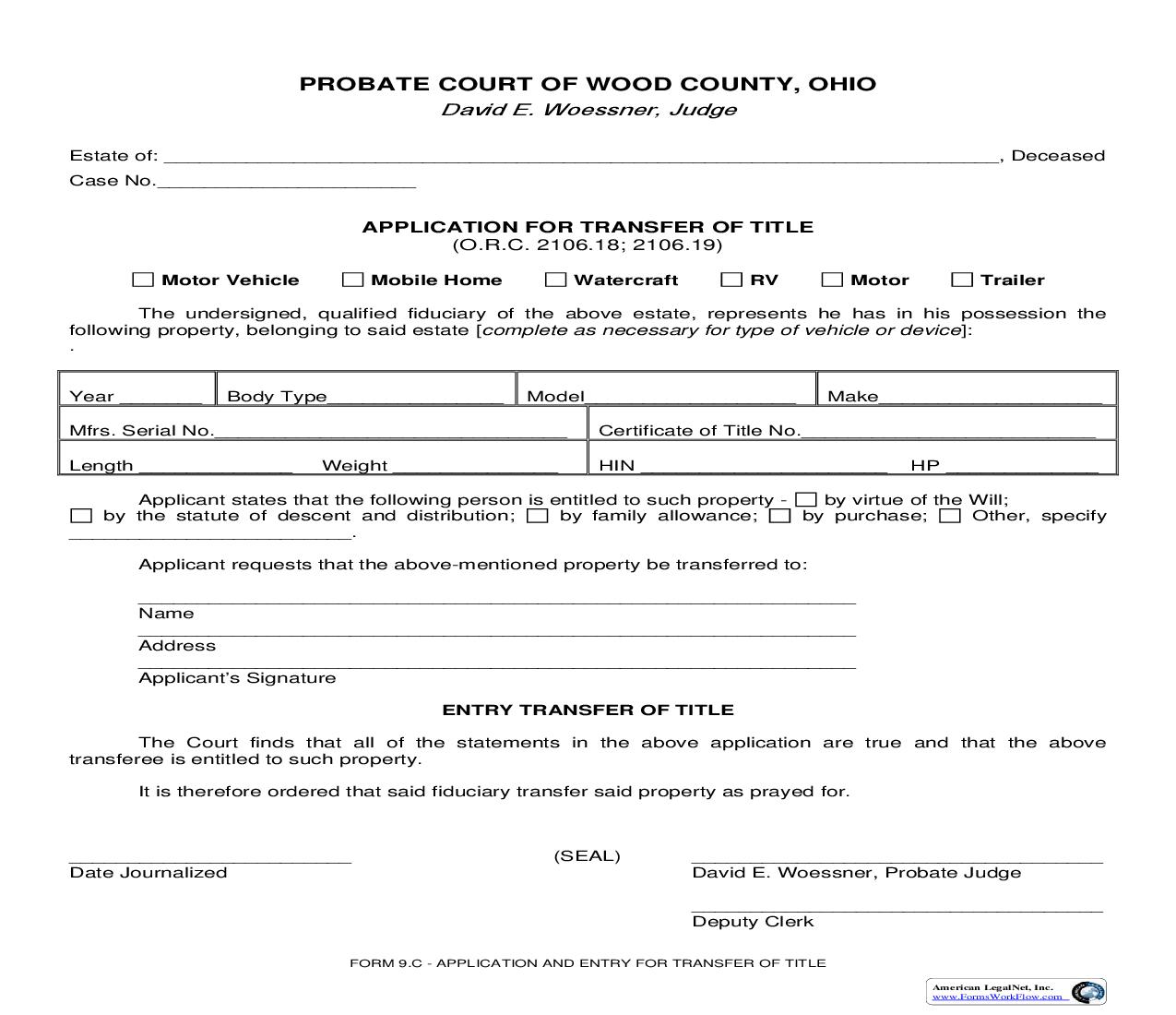 Application For Transfer Of Title {9.C} | Pdf Fpdf Doc Docx | Ohio