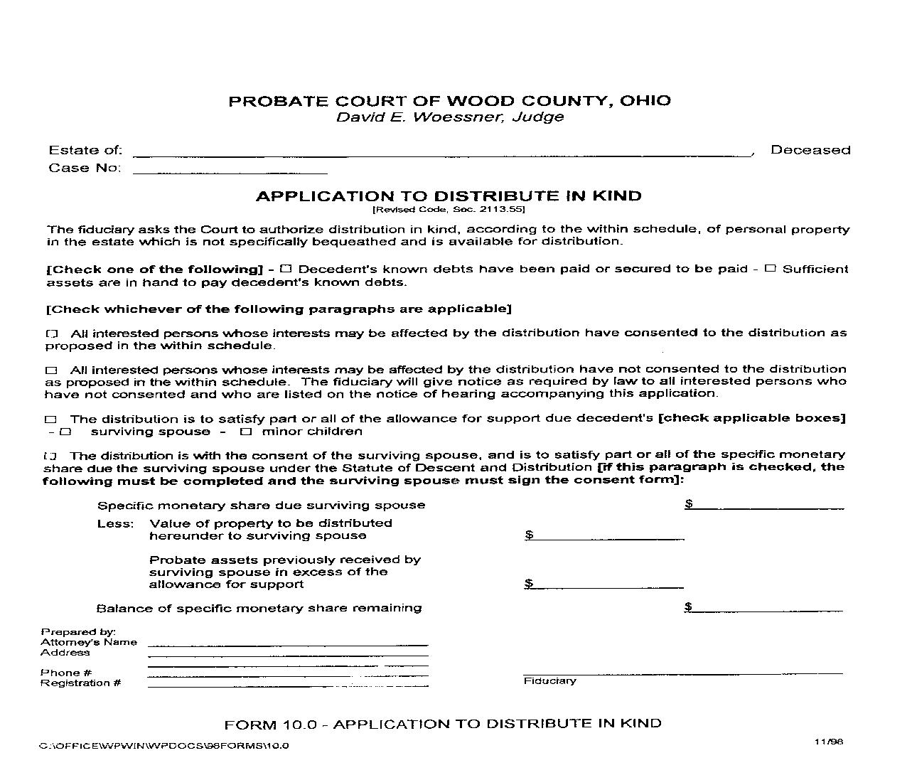 Application To Distribute In Kind {10.0} | Pdf Fpdf Doc Docx | Ohio