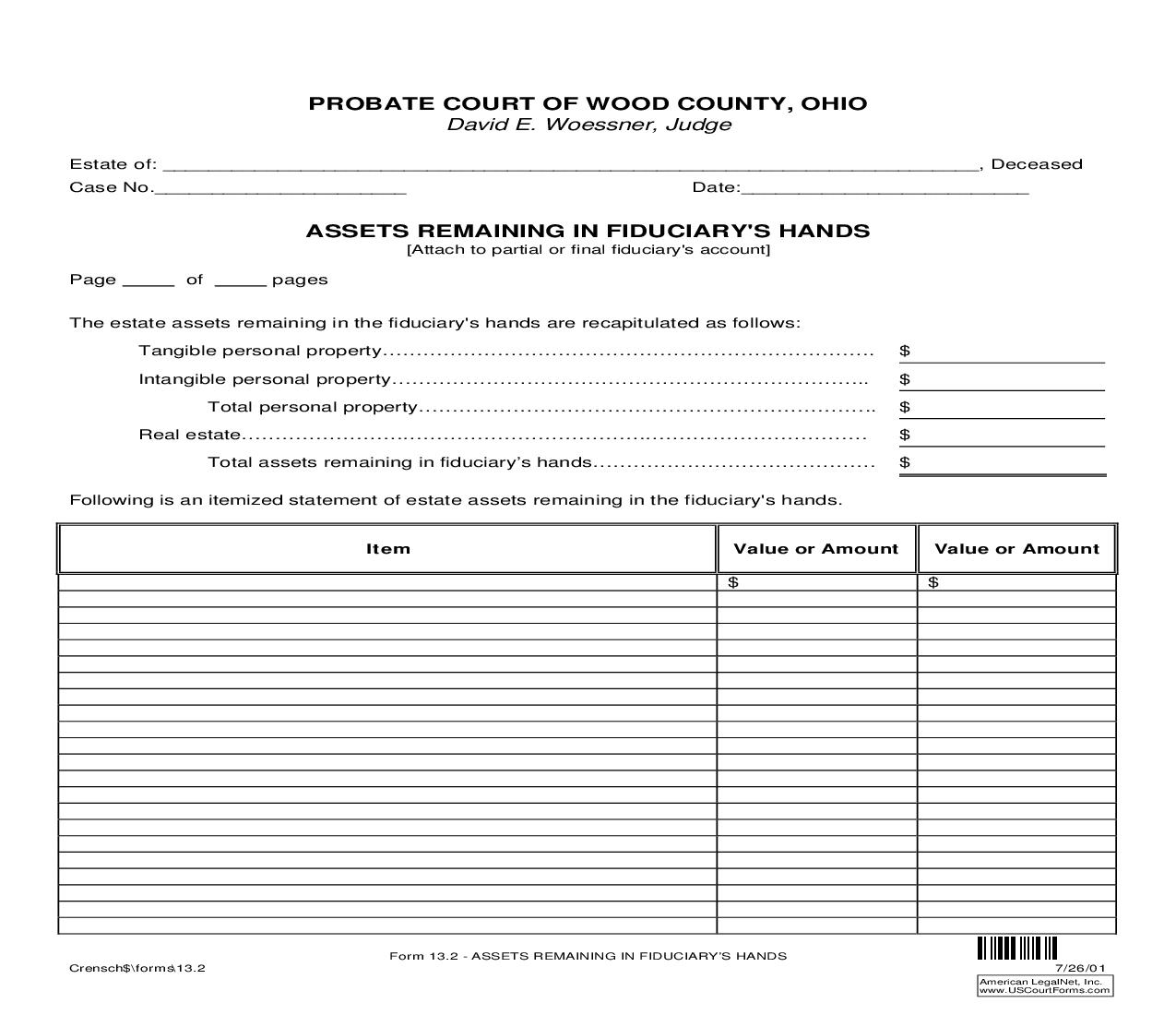 Assets Remainig In Fiduciarys Hands {13.2} | Pdf Fpdf Doc Docx | Ohio
