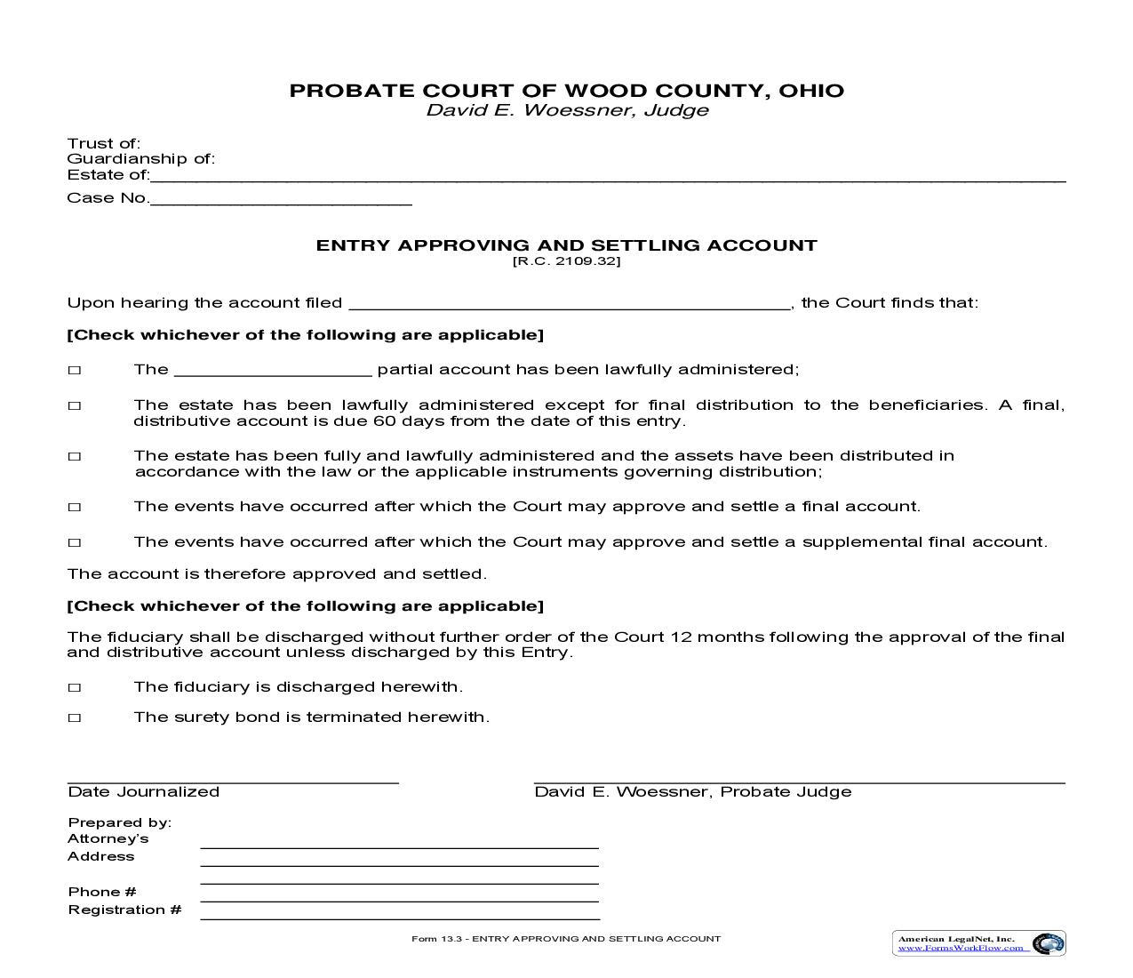 Entry Approving And Settling Account {13.3} | Pdf Fpdf Doc Docx | Ohio
