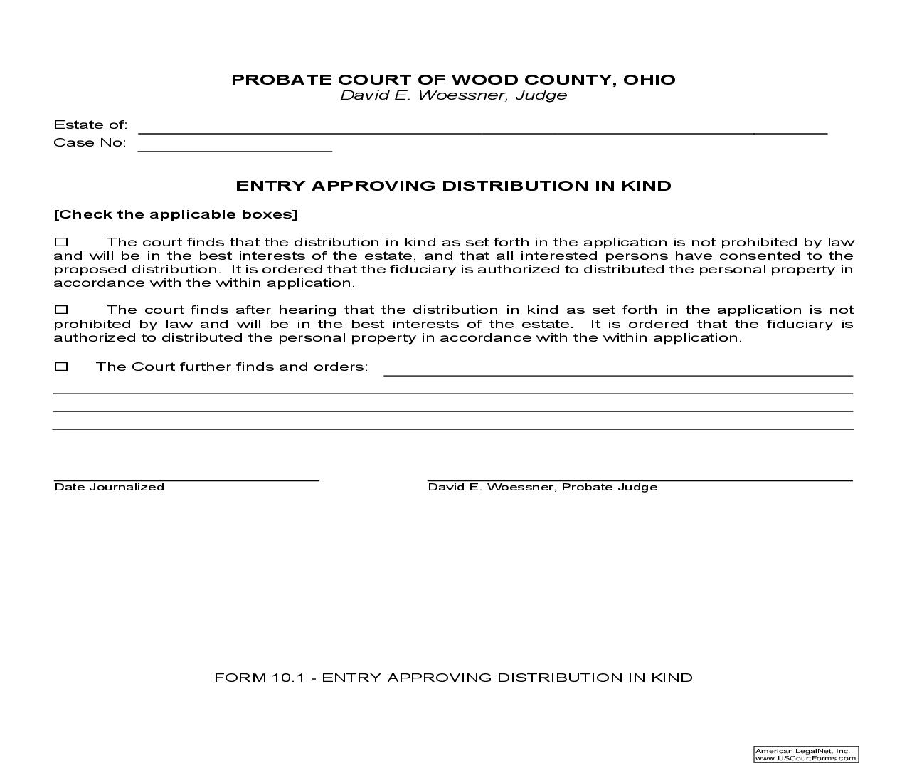 Entry Approving Distribution In Kind {10.1} | Pdf Fpdf Doc Docx | Ohio