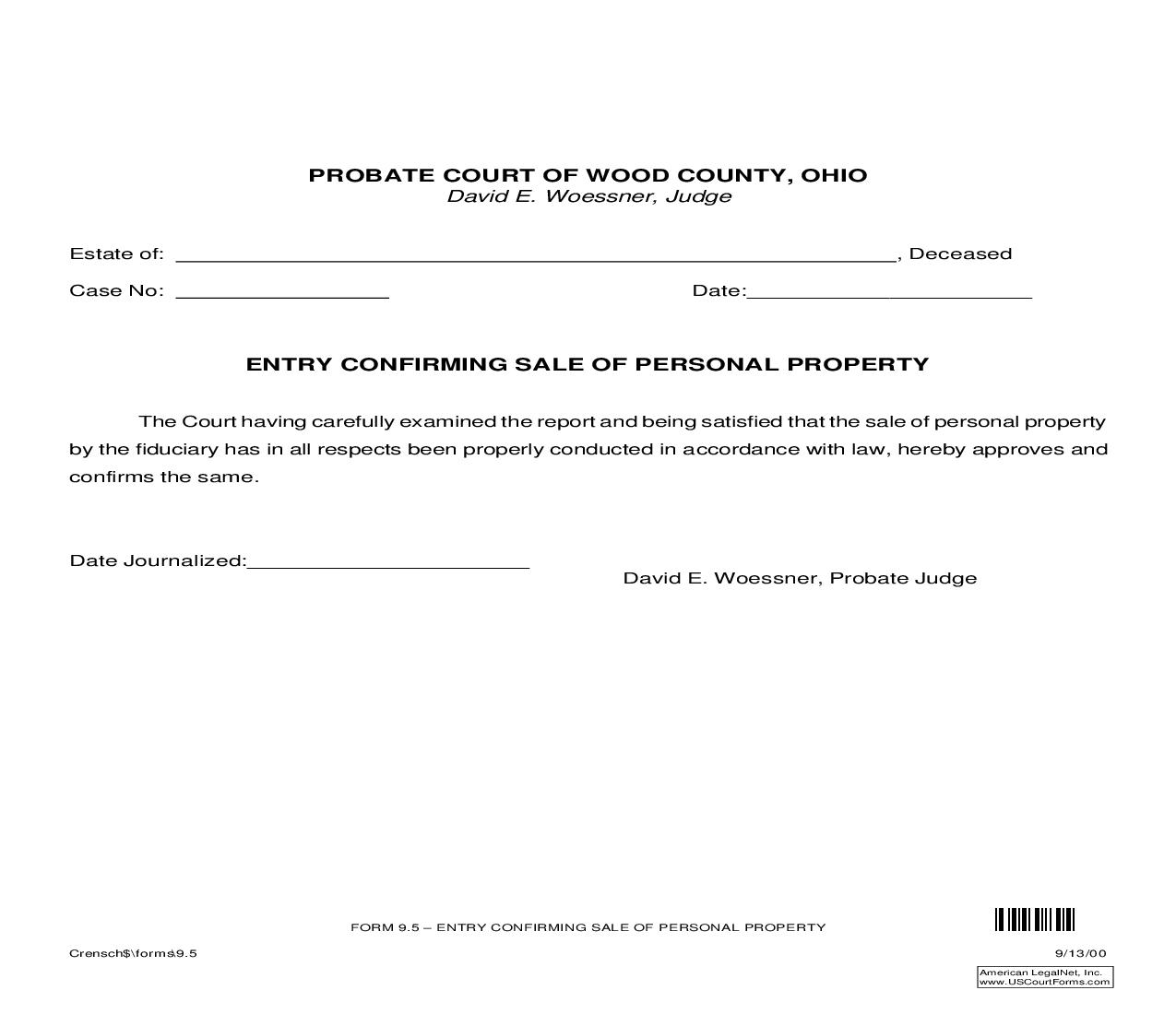 Entry Confirming Sale Of Personal Property {9.5} | Pdf Fpdf Doc Docx | Ohio