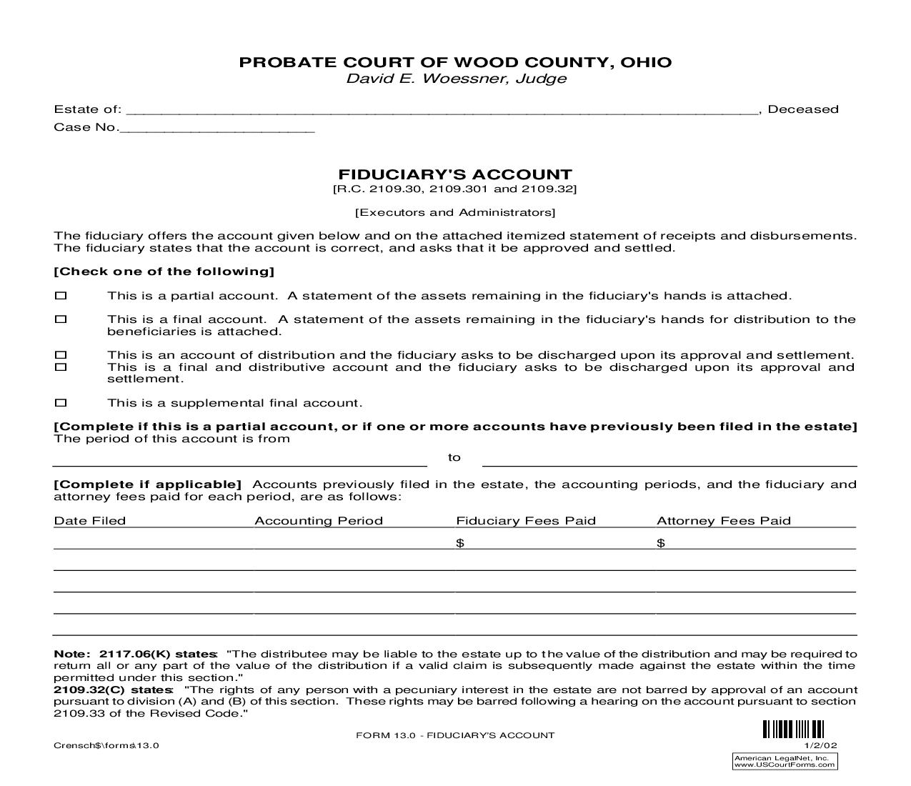 Fiduciarys Account {13.0} | Pdf Fpdf Doc Docx | Ohio