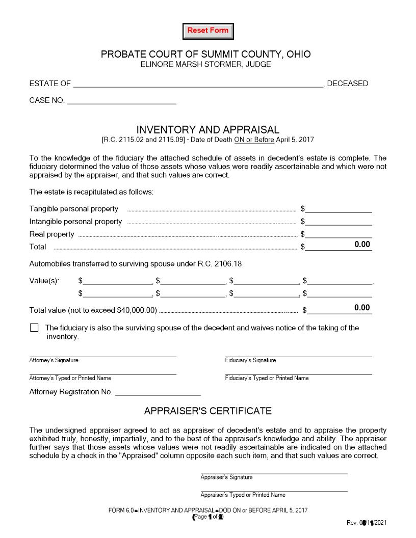 Inventory And Appraisal {6.0} | Pdf Fpdf Docx | Ohio
