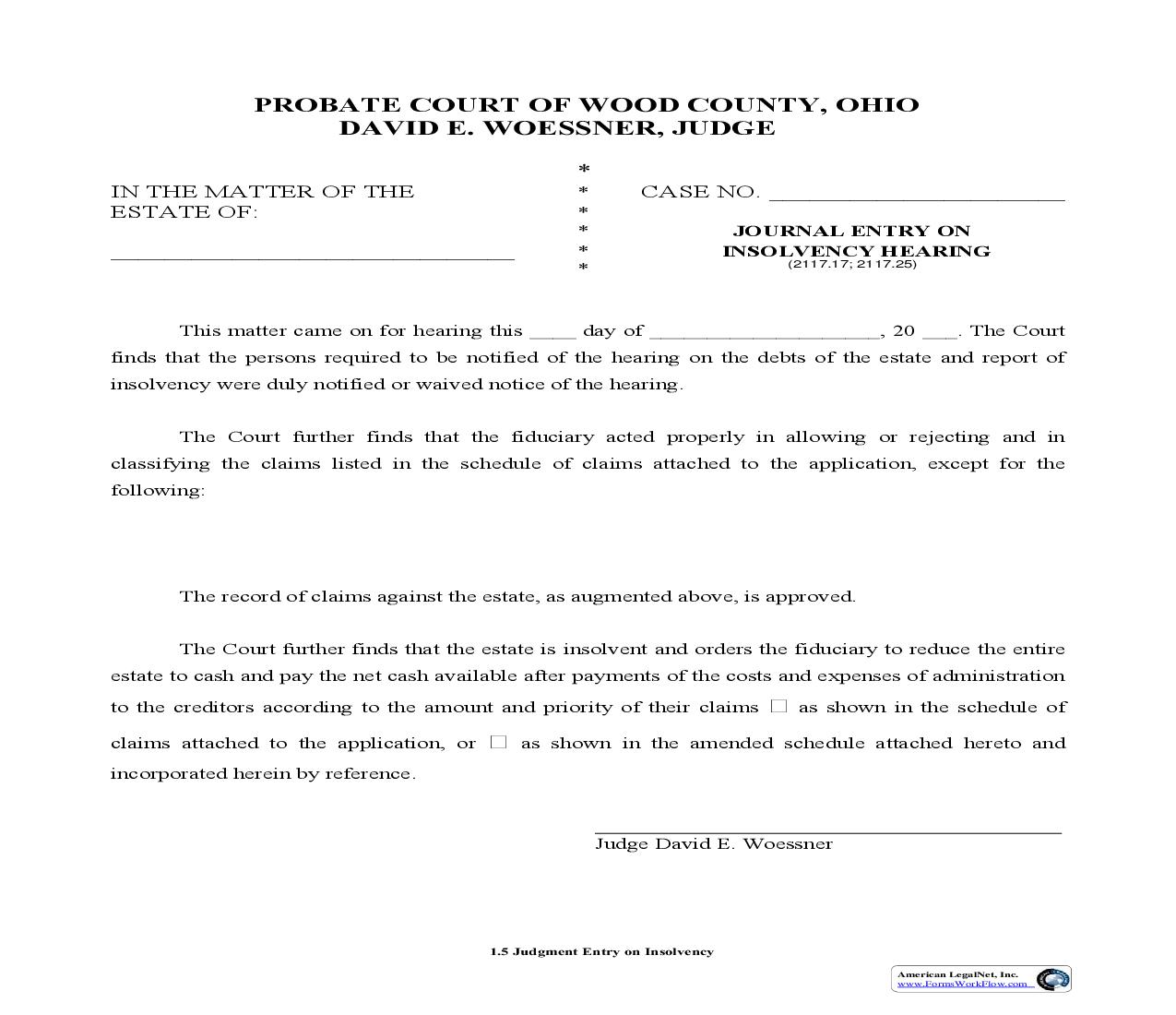 Journal Entry On Insolvency Hearing {1.5} | Pdf Fpdf Doc Docx | Ohio