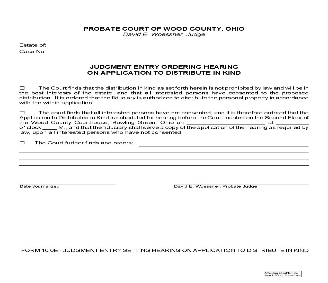 Judgment Entry Ordering Hearing On Application To Distribute In Kind {10.0E} | Pdf Fpdf Doc Docx | Ohio