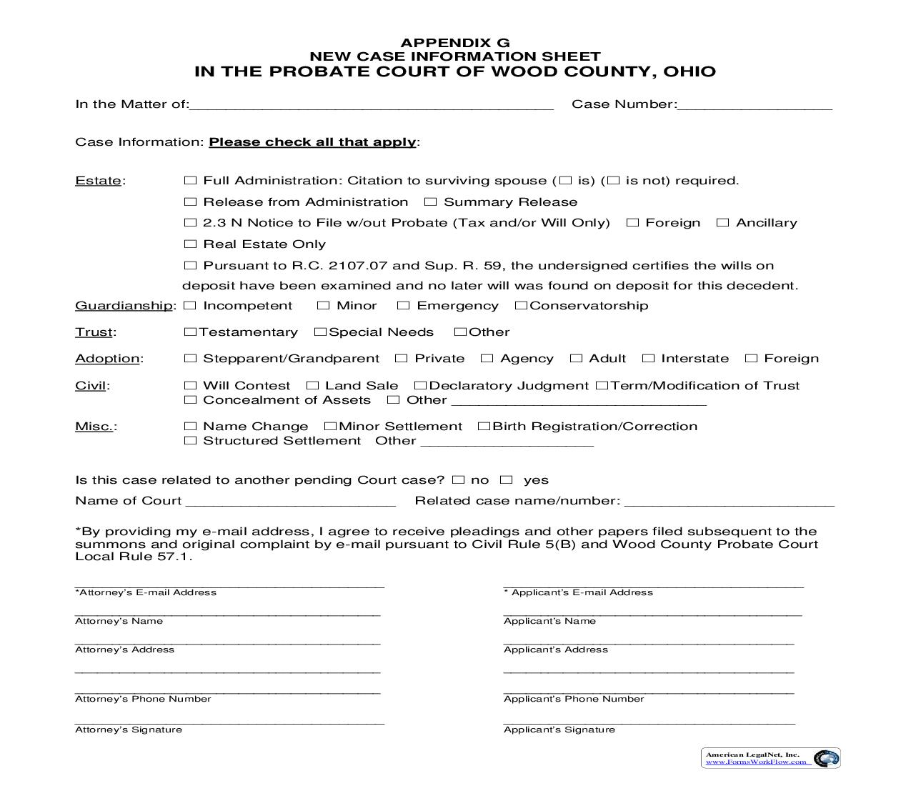 New Case Information Sheet {APP-G} | Pdf Fpdf Doc Docx | Ohio